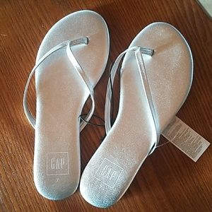 Metallic Silver Gap Flip Flops